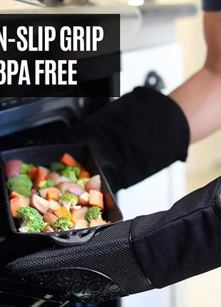 HOMWE Silicone Oven Mitts and Pot Holders, 4-Piece Set, Heavy Duty Cooking Gloves, Kitchen Counter Safe Trivet Mats, Advanced Heat Resistance, Non-Slip Textured Grip (Red)