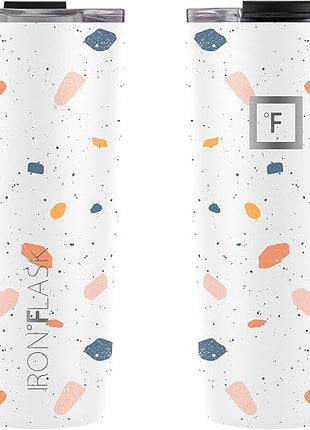 IRON °FLASK Grip Novelty Coffee Mug - Leak Proof, Vacuum Insulated Stainless Steel Bottle, Double Walled, Thermo Travel, Hot Cold, Water Metal Canteen - Terrazzo, 24 Oz - Classic Bottom