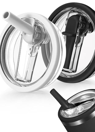 40oz Flip Straw Leak Proof Lid for Stanley H2.0 Quencher Protour Tumbler, 2 Pack Spill Proof Lid Replacement Straw Cover Top for 40 OZ Stanley Cup Accessories (White, Black)