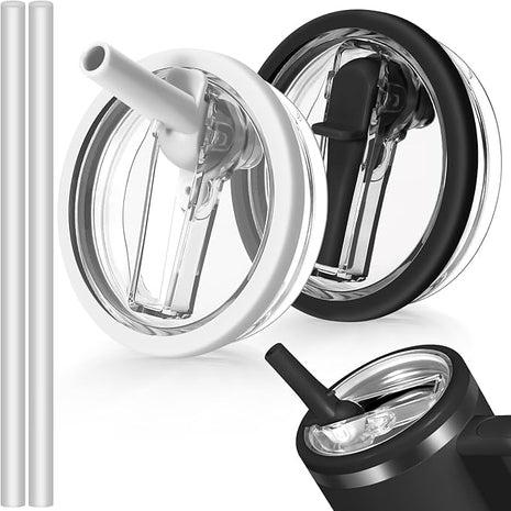 40oz Flip Straw Leak Proof Lid for Stanley H2.0 Quencher Protour Tumbler, 2 Pack Spill Proof Lid Replacement Straw Cover Top for 40 OZ Stanley Cup Accessories (White, Black)