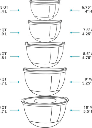 Belwares Mixing Bowls with Lids Set of 5 - Stainless Steel Nesting Bowls with Non-Slip Silicone Bottoms, Airtight Lids & 3 Grater Attachments Kitchen Baking Bowls for Food Prep & Storage (Colorful)