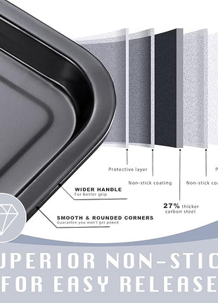 HONGBAKE 2 Pack Quarter Sheet Pan for Baking - Nonstick 13.8 x 9.8 Small Cookie Sheet with Wider Grips, 27% Thicker Carbon Steel Commercial Oven Tray - Black