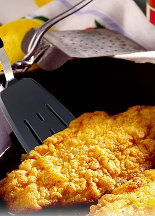 Silicone Spatula Set of 2 for Nonstick Cookware,Tenta Tenta Kitchen Slotted Angle Round Pancake Spatulas 600°F Heat Resistant Classic Rubber Spatula Set For Cooking-Grey/Black