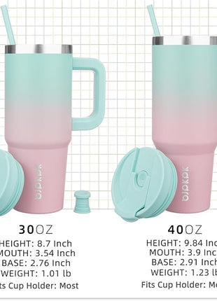 BJPKPK 30 oz Stainless Steel Tumbler With Handle Insulated Tumblers With 2 Straw Travel Coffee Mug With Lid,Bubble Gum