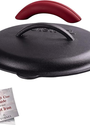 Cuisinel Cast Iron Lid - Fits 10"-Inch Lodge Skillet Frying Pans or Braiser + Silicone Handle Holder + Care Guide - 25.4-cm Pre-Seasoned Universal Replacement Cover - Indoor/Outdoor, Fire, BBQ Safe