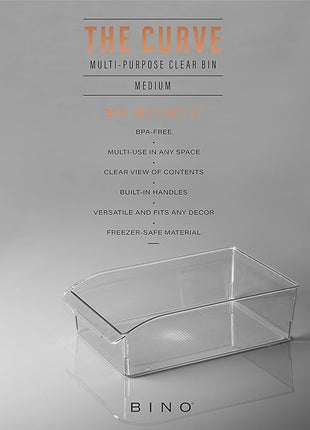 BINO | Plastic Storage Bins, Medium | THE CURVE COLLECTION | Multi-Use Organizer Bins | Storage Containers Kitchen, Pantry and Home Organization | Fridge Organizers | Pantry Organization and Storage