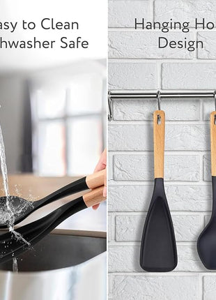 Spatula Spoon 2-Pack, Silicone Cooking Spoon for Nonstick Cookwares, Multifunction Kitchen Utensils for Cooking, Serving, Mixing, Scoop, Scrape and More