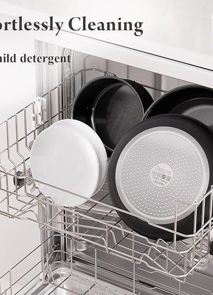 Ceramic Nonstick Cookware Set, Healthy,Non Toxic,17-Pieces Pots and Pans Set Removable Handles,Induction RV Kitchen Set,Stain & Scratch-resistant,Dishwasher/Oven Safe,PFAS/PFOA Free,Black