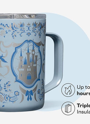 Corkcicle Classic Coffee Mug - Triple Insulated Stainless Steel for Travel - Shatter-Proof Lid - Keeps Drink Hot Over 3 Hours - Holiday Mug Gift - 16 oz - Princess Cinderella