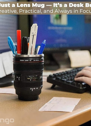 Camera Lens Coffee Mug with Clear Lid – Unique Realistic Lens Cup Replica, Gift for Photography Lovers