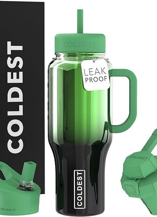 Coldest Tumbler with Handle and Straw - 100% Spill Proof Tumbler with Straw (3 Lids) - Stainless Steel Insulated Leakproof Tumblers for Women & Men - Cup Holder Friendly - 36 oz (Forest Nova)