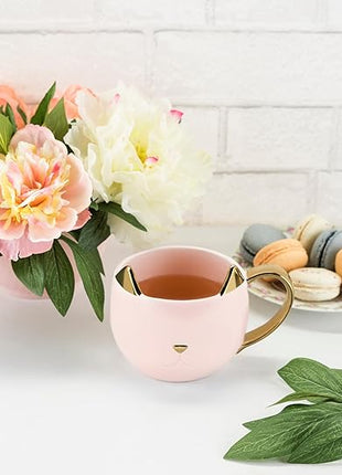Pinky Up Chloe Cat Ceramic Coffee Mug, Tea Cups, Travel Mugs for Cappuccino, Latte, Hot Chocolate, Milk, Herbal Teas, 12 oz, Set of 1, Pink