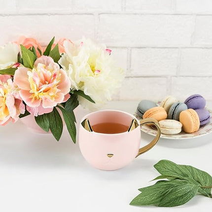 Pinky Up Chloe Cat Ceramic Coffee Mug, Tea Cups, Travel Mugs for Cappuccino, Latte, Hot Chocolate, Milk, Herbal Teas, 12 oz, Set of 1, Pink