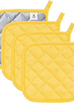Joyhalo 4 Pack Pot Holders for Kitchen,Cotton Oven Holder with Great Heat Resistance,Non Slip Hot Pads for Kitchen Clearance,Yellow