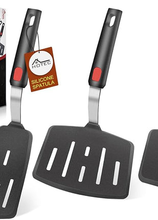 Hotec Silicone Spatula Turner for Nonstick Cookware, Cooking Spatulas 600°F Heat Resistant Large Flexible Rubber Spatula Set of 3, Kitchen Utensils for Flipping Eggs, Burgers, Pancakes, Crepes
