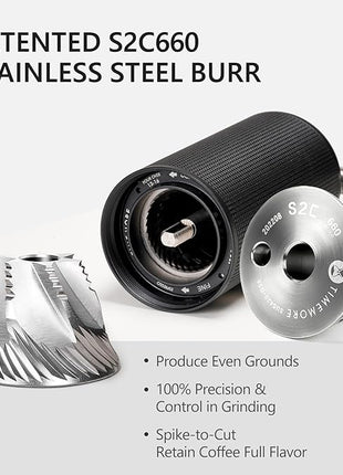TIMEMORE Chestnut C3S Pro Manual Coffee Grinder, Stainless Steel S2C Conical Burr Coffee Grinder, Hand Coffee Grinder with Foldable Handle, Adjustable Grind Setting for Travel/Camping/Home, Black