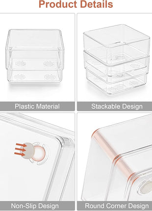 SMARTAKE 16-Piece Drawer Organizer with Non-Slip Silicone Pads, 5-Size Desk Storage Tray for Makeup, Jewelries, Utensils in Bedroom Dresser, Office and Kitchen, Clear