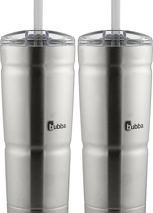 Bubba Brands Envy S Vacuum-Insulated Stainless Steel Tumbler, 24oz with Lid and Straw, BPA-Free, Ideal for Iced Coffee or Water, Travel-Friendly, Steel/Clear (Pack of 2)