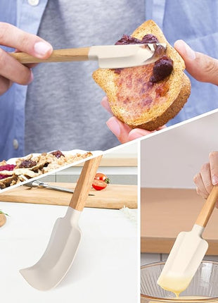 Wooden Handle Spatula Set, 12" & 9" Rubber Spatula Silicone Spatulas for Baking Cooking and Mixing.