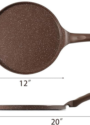 SENSARTE Nonstick Crepe Pan, Swiss Granite Coating Dosa Pan Pancake Flat Skillet Tawa Griddle 12-Inch with Stay-Cool Handle, Induction Compatible (Toffee Brown)