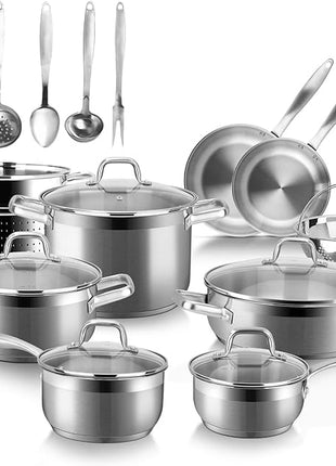 Duxtop Professional Stainless Steel Induction Cookware Set, 19PC Kitchen Pots and Pans Set, Heavy Bottom with Impact-bonded Technology