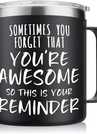 NOWWISH Inspirational Gifts for Men Women, Sometimes You Forget You're Awesome Coffee Mug, Thank You Gifts, Funny Birthday Gifts for Husband Dad, Coworker, Friends on Fathers Day, Black