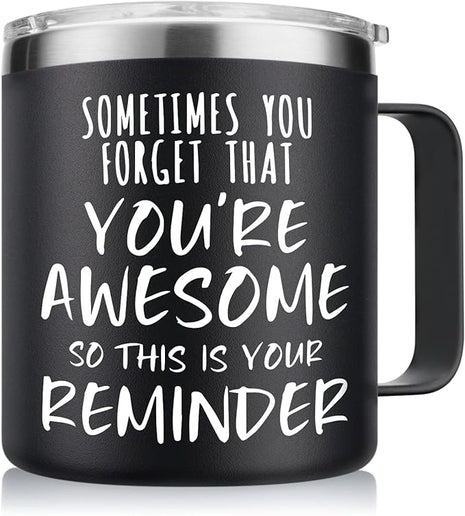 NOWWISH Inspirational Gifts for Men Women, Sometimes You Forget You're Awesome Coffee Mug, Thank You Gifts, Funny Birthday Gifts for Husband Dad, Coworker, Friends on Fathers Day, Black