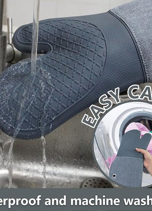 Professional Microwave Silicone Oven Mitts one Pair, Kitchen Mitten Set for Heat Resistant with 500 Degrees, Kitchen Gloves Pot Holder for BBQ Cooking Baking (Gray)