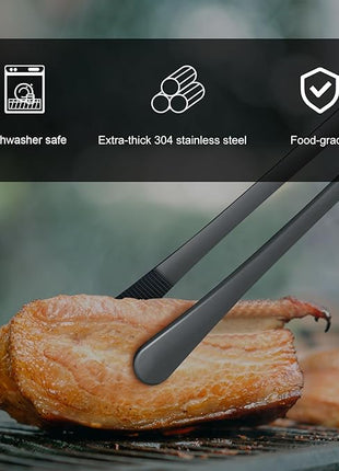 HOTEC Kitchen Tweezers Tongs Stainless Steel Professional Chef Tweezers, Set of 2-12inch Extra-Long Food Tongs for Cooking,Grill and Baking