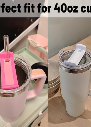 40 OZ Tumbler Lid Replacement Fit for Stanley Cup, 2 Pack Clear Replacement Lids Fit for Stanley Travel Tumbler, Spill Proof Tumbler Covers for Stanley Cup Accessories (White+Hot Pink)