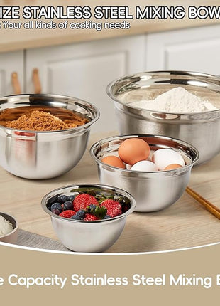 Mixing Bowls Set, 27PCS Khaki Mixing Bowls With Lids Set Stainless Steel Kitchen Large Nesting Metal Bowl 7QT to 1.5QT, Measuring Cups and Spoons for Prepping Cooking Serving