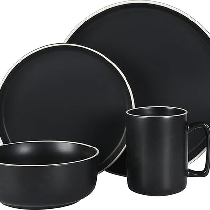 Gibson Home Zuma Nuevo 32 Piece Plates, Bowls, and Mug (Service for 8) Dinnerware Set - Black