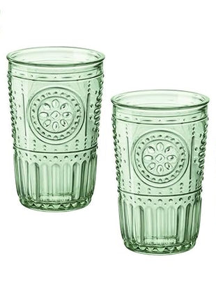 Bormioli Rocco Romantic Set Of 4 Tumbler Glasses, 11.5 Oz. Colored Crystal Glass, Pastel Green, Made In Italy.