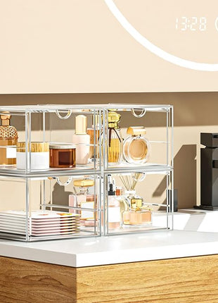 Acrylic Makeup Organizer, 4 Pack Drawer Organizer - Transparent Desktop Storage for Cosmetics, Office Supplies & More - Clear Organizers for Home & Office Use