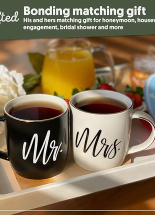 Triple Gifffted Mr and Mrs Coffee Mugs Couples Gifts Ideas for Christmas Wedding Anniversary Engagement Valentines,his Hers Present Husband Wife Him Her Men Women Bride Groom Newlyweds, Ceramic 380ml
