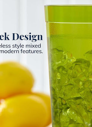 US Acrylic Cafe Plastic Reusable Tumblers (Set of 16) 20-ounce Water Cups Assorted Colors | Restaurant Style Drinking Glasses Value Set, Stackable, BPA-free, Made in the USA | Top-rack Dishwasher Safe