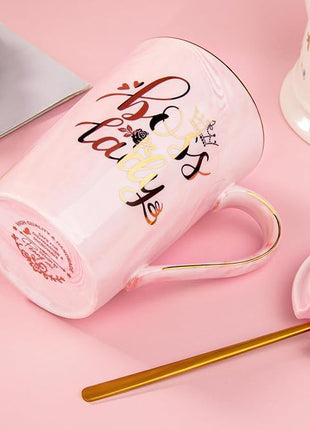 Biching Boss Lady Gifts for Women - Unique Birthday Gift for Women, Friend, Coworkers, Colleagues, Boss Female - Appreciation Mothers Day Gifts - 14Oz Marble Ceramic Coffee Mug Pink