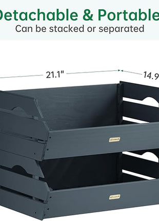 HABAU Wood Potato Onion Storage Bins - Wooden Stackable Produce Basket - Fruit Vegetable Storage for Kitchen Pantry Organization, Set 2 Pieces