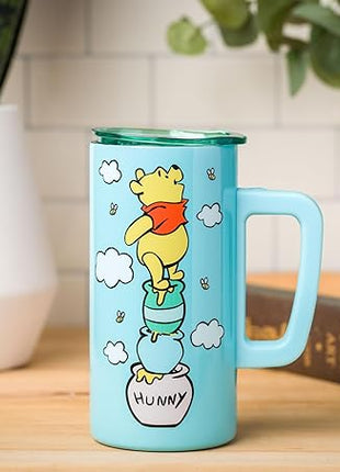 Silver Buffalo Disney Winnie the Pooh Hunny Double Wall Stainless Steel Travel Mug With Handle, 15 Ounces