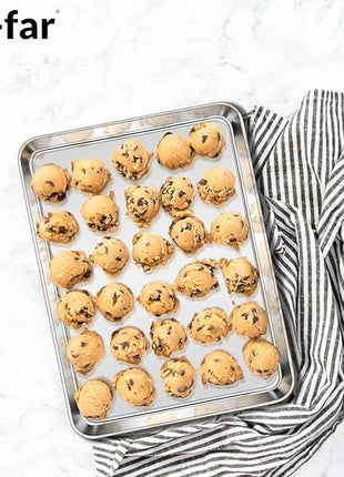 E-far Stainless Steel Baking Sheet Set of 3, 12.4”/10.5” /9.4” Cookie Sheet for Oven, Rimmed Metal Tray for Cooking Baking Bacon, Non-toxic & Dishwasher Safe