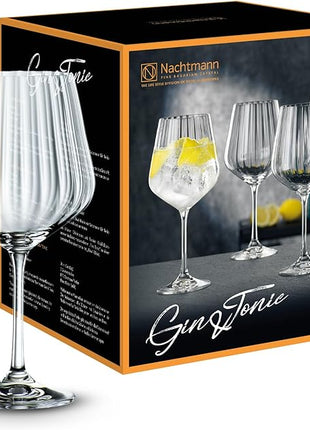 Nachtmann Celebration Gin & Tonic Glasses – Set of 4 Lead-Free 22.5 oz Large Crystal Goblets with Vertical Contour Detailing, Refined Stemware for Cocktails, Entertaining, Parties, Home Bars