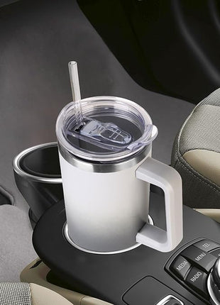 SYACOT 40 oz Tumbler with Handle and Straw Stainless Steel Insulated Tumbler Leak Proof Lid and Straw Lid Reusable Travel Mug Coffee Mug Cup Dishwasher Safe Keep Drinks Cold and Hot (Grey&Black)