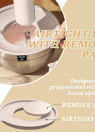 Mixing Bowls with Airtight Lids Set, 26PCS Stainless Steel Khaki Bowls with Grater Attachments, Non-Slip Bottoms & Kitchen Gadgets Set, Size 7, 4, 2.5, 2.0,1.5, 1QT, Great for Mixing & Serving