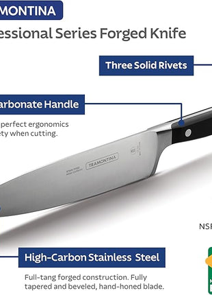 Tramontina Pro Series Forged 8-Inch Serrated Bread Knife, Stain-free High-Carbon Steel Kitchen Knives for Cooking