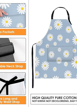 Britimes Apron Home Kitchen Cooking Baking Gardening for Women Men With Pockets Daisies Blue Daisy Flower Sky 32x28 inch