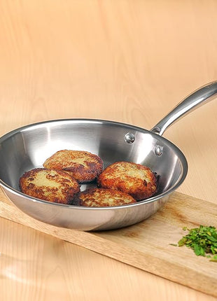 Vinod Platinum Triply Stainless Steel Frypan 24 cm | 2.5 mm Thick | Steel Pan | Scratch Resistant, Non Toxic | | Induction & Gas Friendly, Heavy Bottom