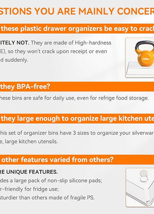 Criusia 8 Pack Drawer Organizer for Kitchen Gadgets, Large Clear Plastic Drawer Divider for Kitchen Accessories, Bathroom Organizers and Storage, Home Essentials for Makeup and Vanity Accessories