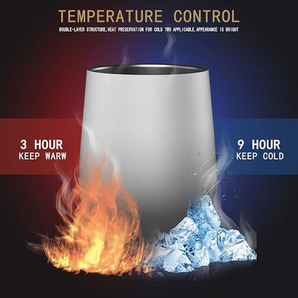 Wine Tumblers with Lid, 12 oz Stainless Steel Stemless Wine Glasses Double Wall Vacuum Travel Insulated Cup for Coffee, Drinks, Champagne, Beverage, Set of 2