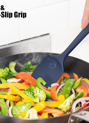 Heat Resistant Silicone Spoon Spatula, Doosu 600°F High Temp Flexible Cooking Spoons Kitchen Rubber Spoonula Scratch-Proof for Mixing Stirring Scraping Serving Non-Stick Cookware (11.4in, Navy Blue)