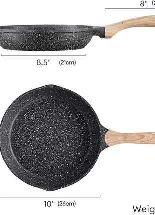 JEETEE 10 Inch Nonstick Frying Pan, Stone Coating Cookware, Nonstick Omelette Pan with Heat-Resistant Handle, Compatible with All Stoves (Grey)